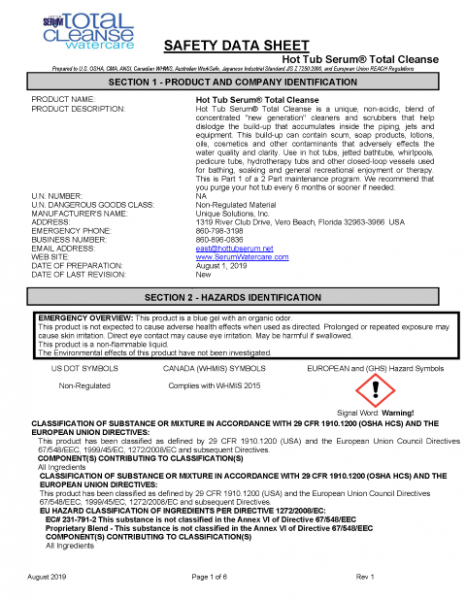 SDS Documentation - Serum Watercare